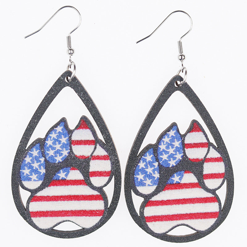 Pendientes de caída del patrón de bandera del día de la independencia al por mayor Pendientes de madera